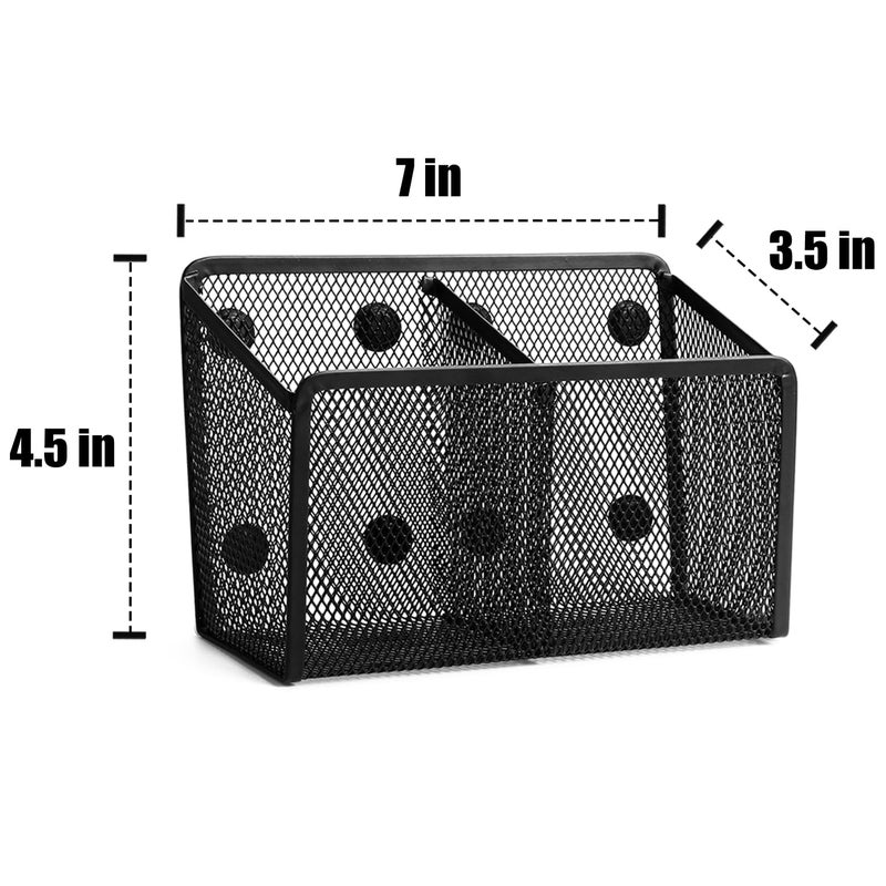 Ameceres Magnetic Pencil Holder - Extra Strong Magnets Mesh Marker Holder Perfect for Whiteboard, Refrigerator and Locker Accessories (2 Baskets, 1 Pack Black) - Image 3